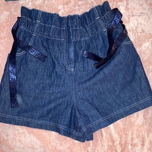 Fendi Denim paper bag waist shorts